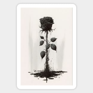 Solitary Black Goth Rose Watercolor Magnet